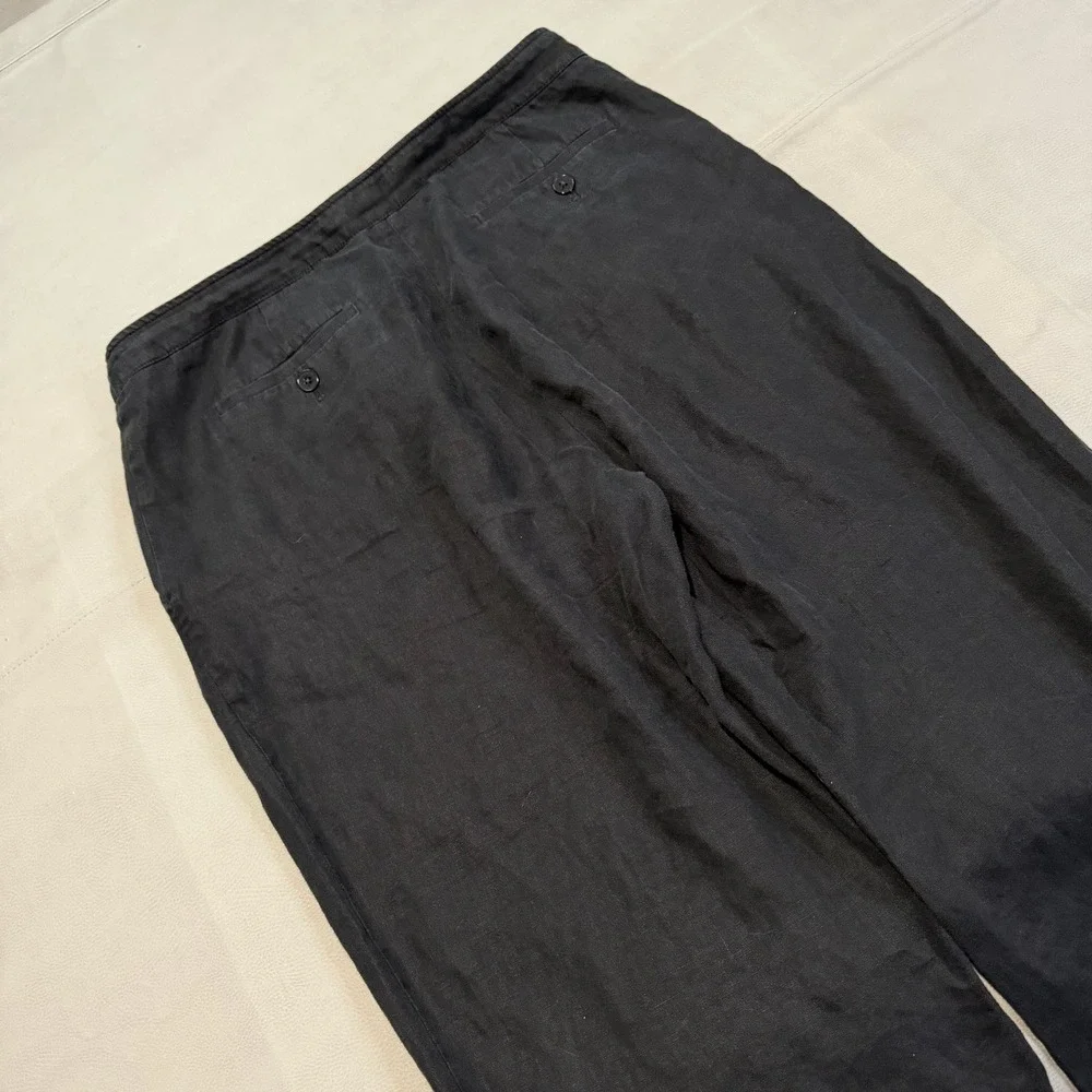 Banana Republic Women Black Linen Wide Pleat Trouser Pant Lagenlook Flow-16-6953